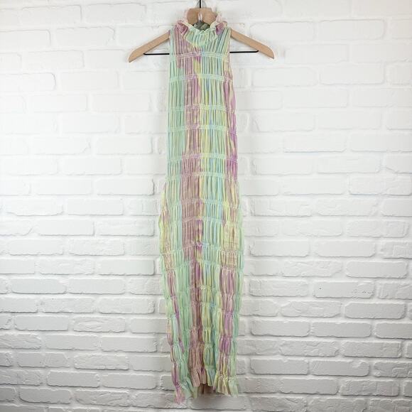 Roberta Einer Rainbow Bodycon Midi Dress Pastel Sheer Medium Large 10 - Picture 2 of 16
